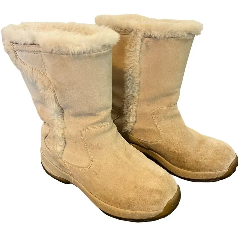 L.L. BEAN Faux Shearling Waterproof Slip On Winter Boots in Cream KIDS 6
